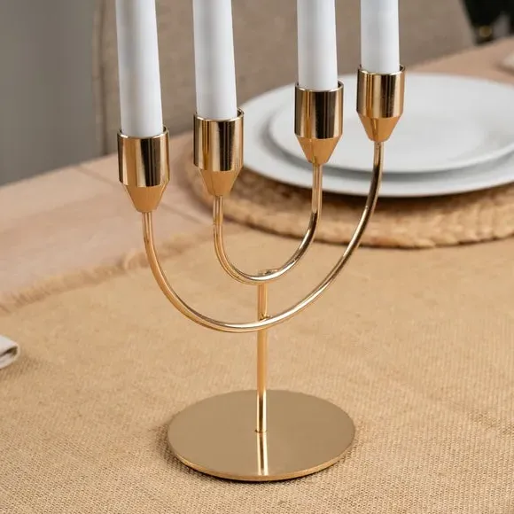 4-Arm Candlestick Holder - Gold, Metal