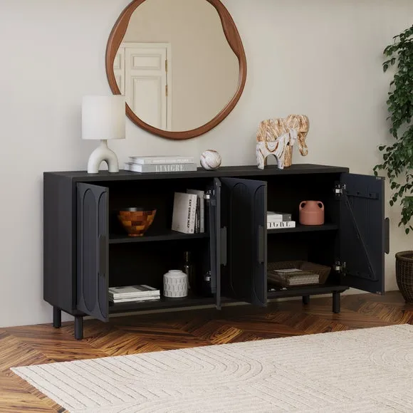4 Door Large Sideboard - Black, Mango Wood