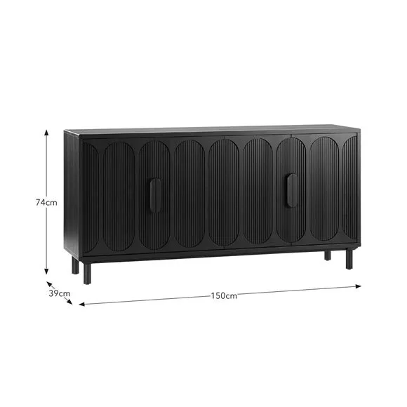 4 Door Large Sideboard - Black, Mango Wood