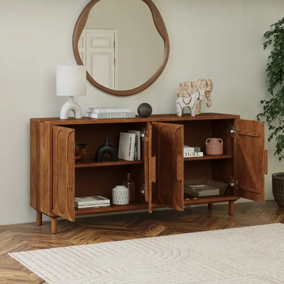 4 Door Large Sideboard - Midtone, Mango Wood