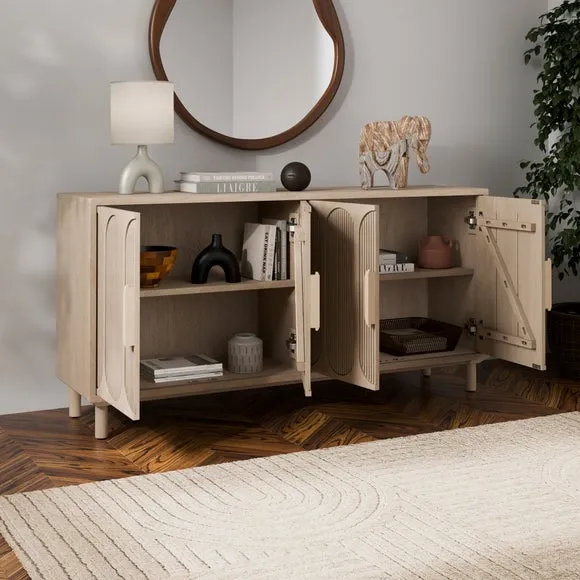 4 Door Large Sideboard - Whitewashed, Mango Wood