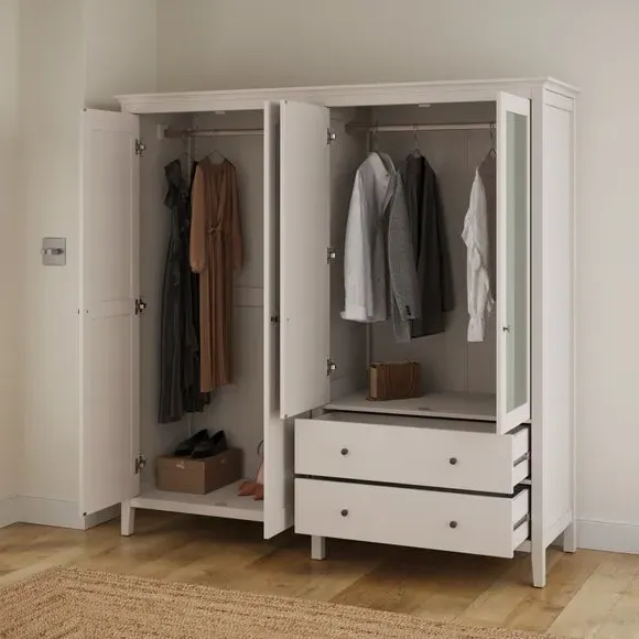 4-Door Mirrored Wardrobe with Drawers - Natural