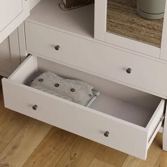 4-Door Mirrored Wardrobe with Drawers - Natural