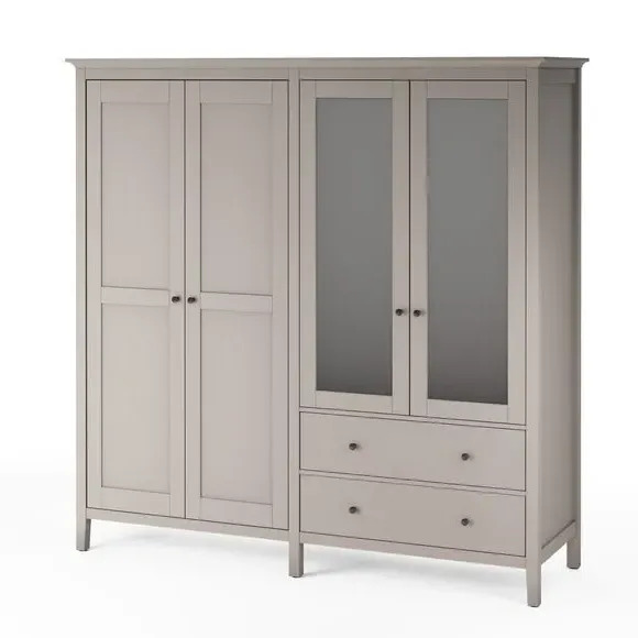 4-Door Mirrored Wardrobe with Drawers - Natural