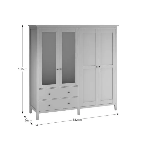 4-Door Mirrored Wardrobe with Drawers - Natural