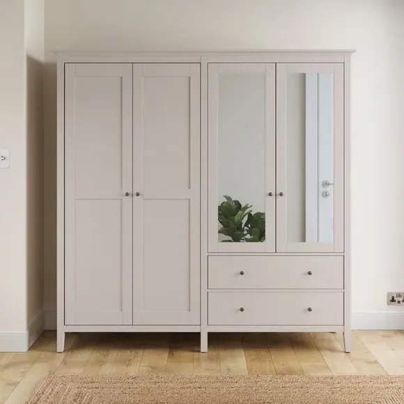 4-Door Mirrored Wardrobe with Drawers - Natural image