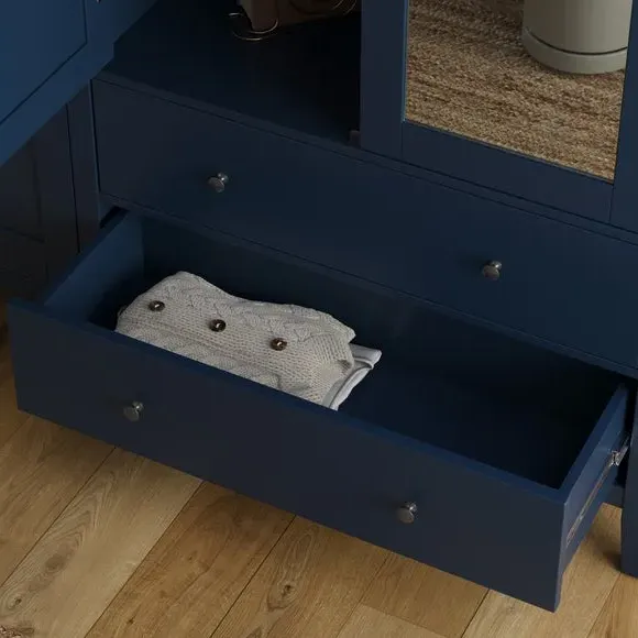 4-Door Mirrored Wardrobe with Drawers - Navy