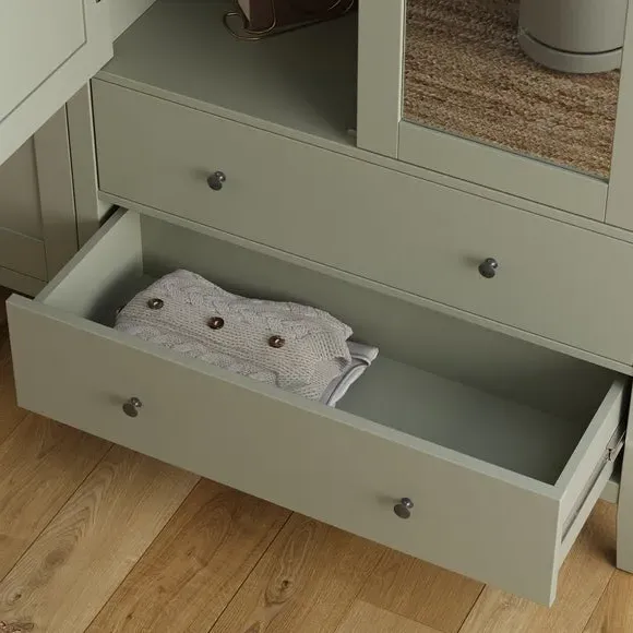 4-Door Mirrored Wardrobe with Drawers - Sage