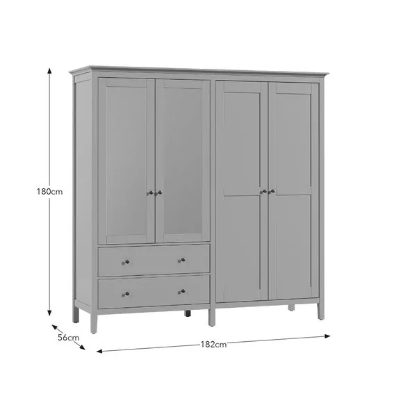 4-Door Mirrored Wardrobe with Drawers - Sage