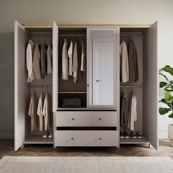4-Door Wardrobe with Drawers - Stone