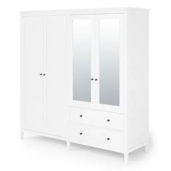 4-Door Wardrobe with Mirror - White
