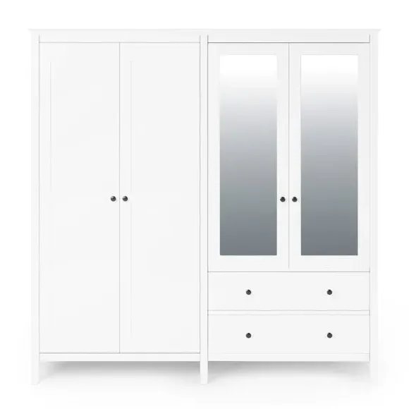 4-Door Wardrobe with Mirror - White