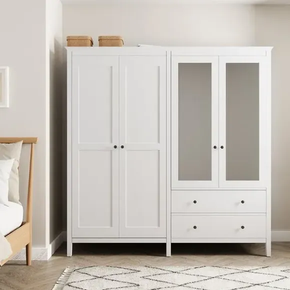 4-Door Wardrobe with Mirror - White image