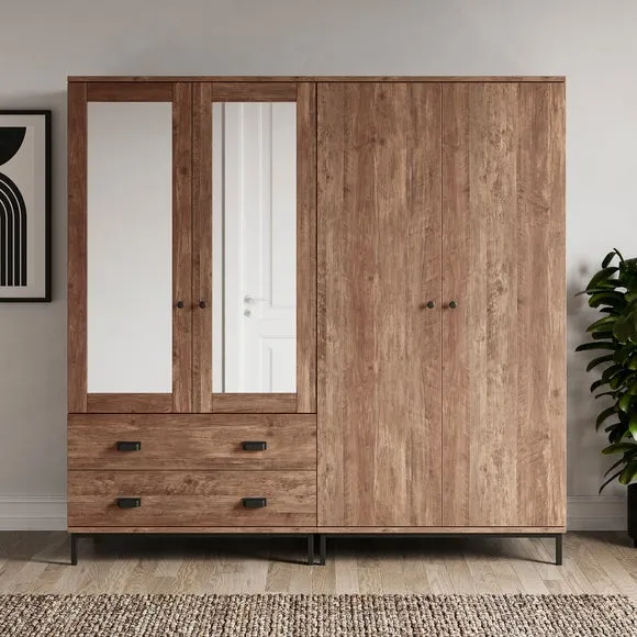 4-Door Wardrobe with Mirrors - Pine image