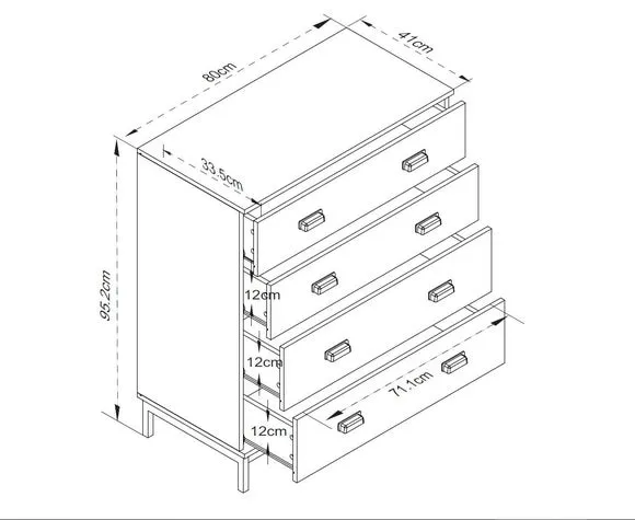 4-Drawer Chest with Metal Base - Pine Effect