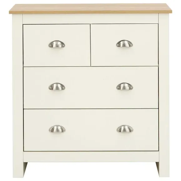 4-Drawer Chest with Oak Top - Cream, Foiled