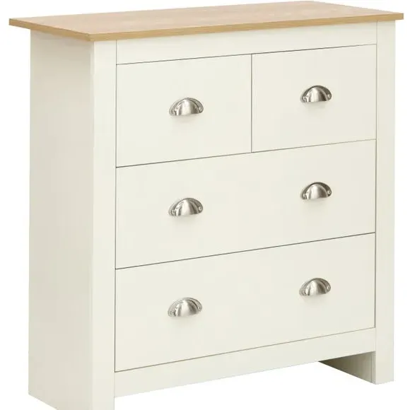 4-Drawer Chest with Oak Top - Cream, Foiled