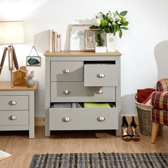 4-Drawer Chest with Oak Top - Grey, Foiled