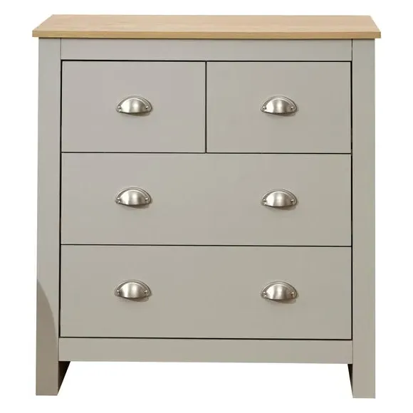 4-Drawer Chest with Oak Top - Grey, Foiled