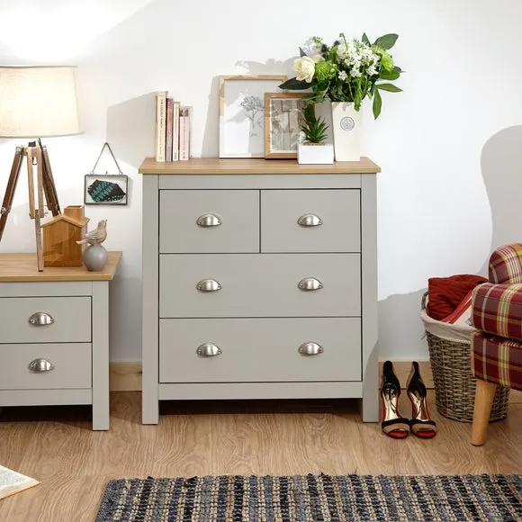 4-Drawer Chest with Oak Top - Grey, Foiled