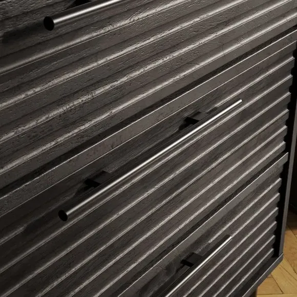 4-Drawer Chest with Ribbed Detail - Black, Wood
