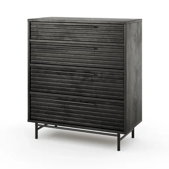 4-Drawer Chest with Ribbed Detail - Black, Wood