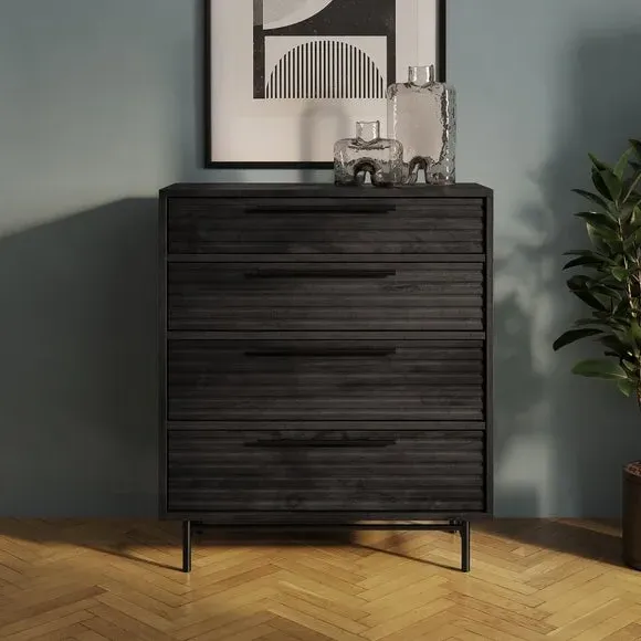4-Drawer Chest with Ribbed Detail - Black, Wood image