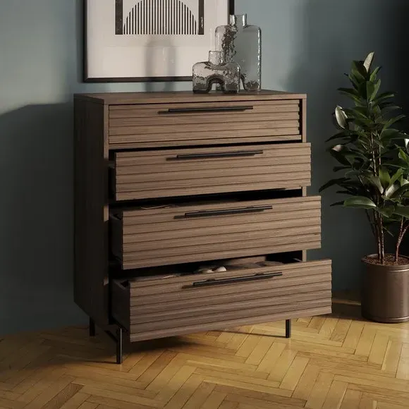 4-Drawer Chest with Ribbed Detail - Walnut, Wood