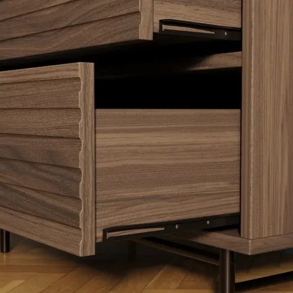 4-Drawer Chest with Ribbed Detail - Walnut, Wood