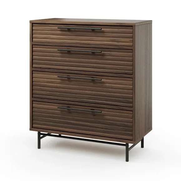 4-Drawer Chest with Ribbed Detail - Walnut, Wood
