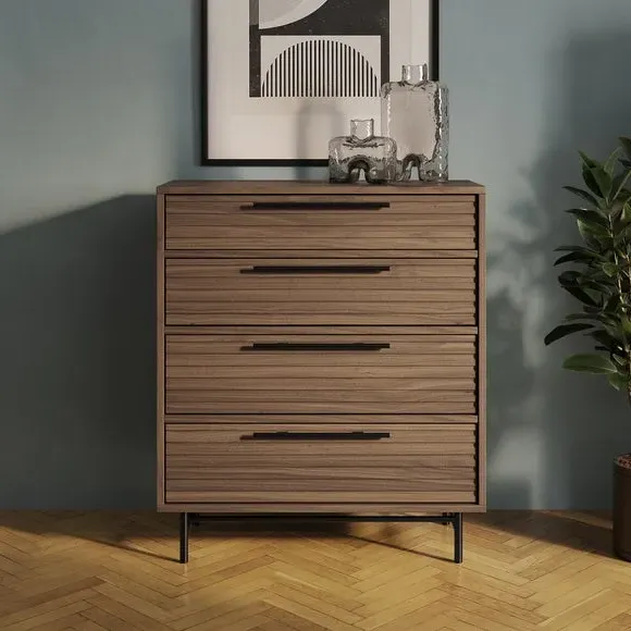 4-Drawer Chest with Ribbed Detail - Walnut, Wood