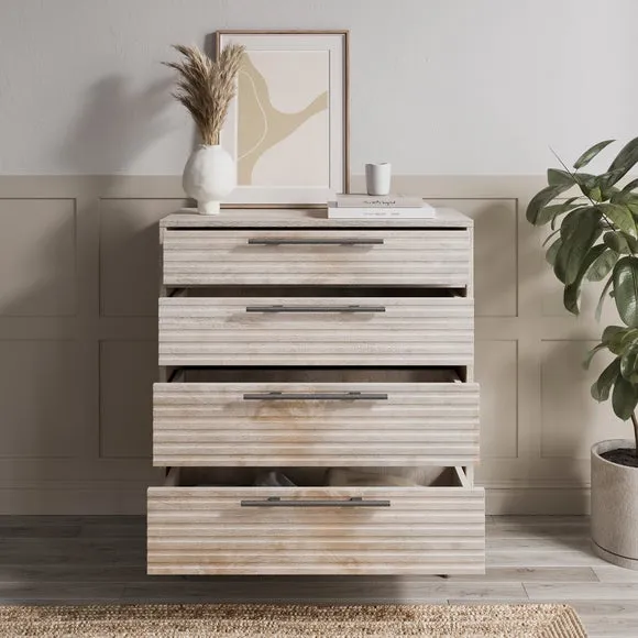 4-Drawer Chest with Ribbed Detail - Whitewash
