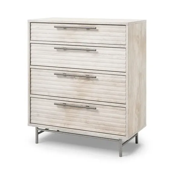 4-Drawer Chest with Ribbed Detail - Whitewash