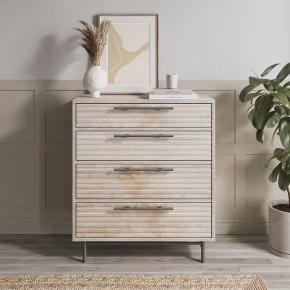 4-Drawer Chest with Ribbed Detail - Whitewash