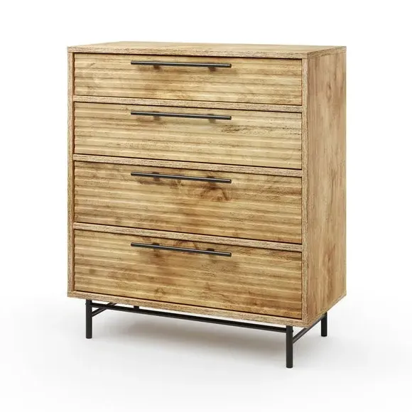 4-Drawer Chest with Ribbed Detail - Wood