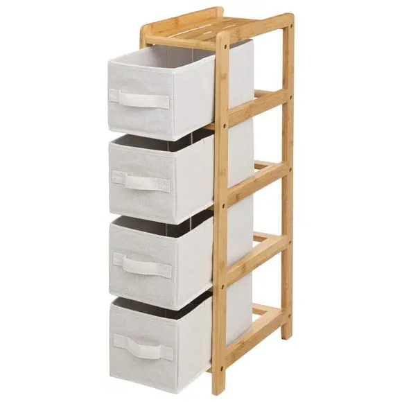 4-Drawer Narrow Storage Unit - White, Bamboo