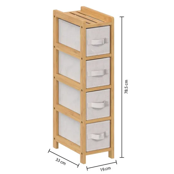 4-Drawer Narrow Storage Unit - White, Bamboo