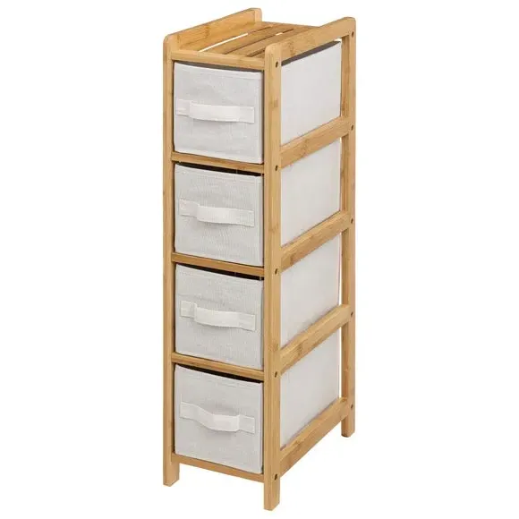 4-Drawer Narrow Storage Unit - White, Bamboo image