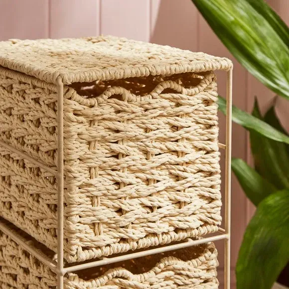 4-Drawer Storage Unit with Wavy Edge - Natural