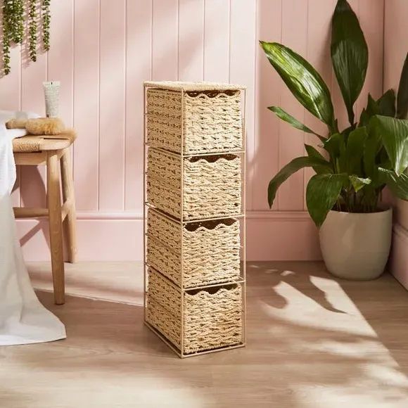 4-Drawer Storage Unit with Wavy Edge - Natural