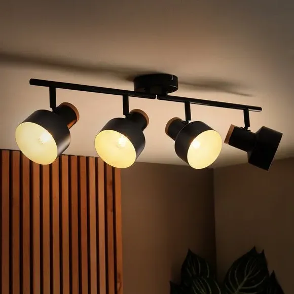 4-Light Adjustable Spotlight Bar - Black, Metal