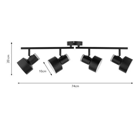 4-Light Adjustable Spotlight Bar - Black, Metal