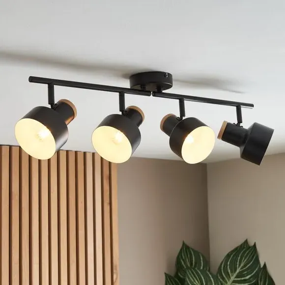 4-Light Adjustable Spotlight Bar - Black, Metal image