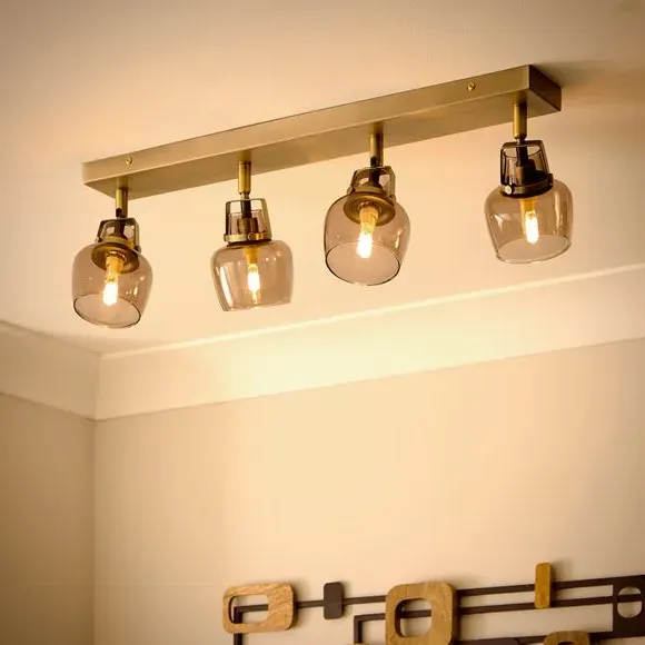 4-Light Adjustable Spotlight Bar - Brass, Metal