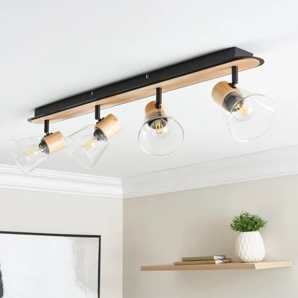 4-Light Adjustable Spotlight Bar - Clear, Wood image