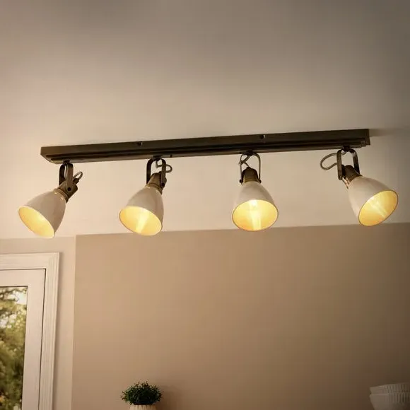 4-Light Adjustable Spotlight Bar - Cream, Metal