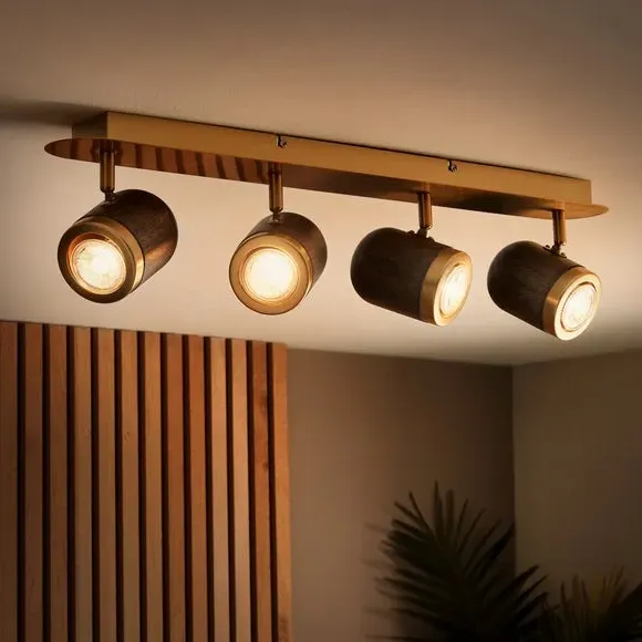 4 Light Adjustable Spotlight Bar - Gold, Metal