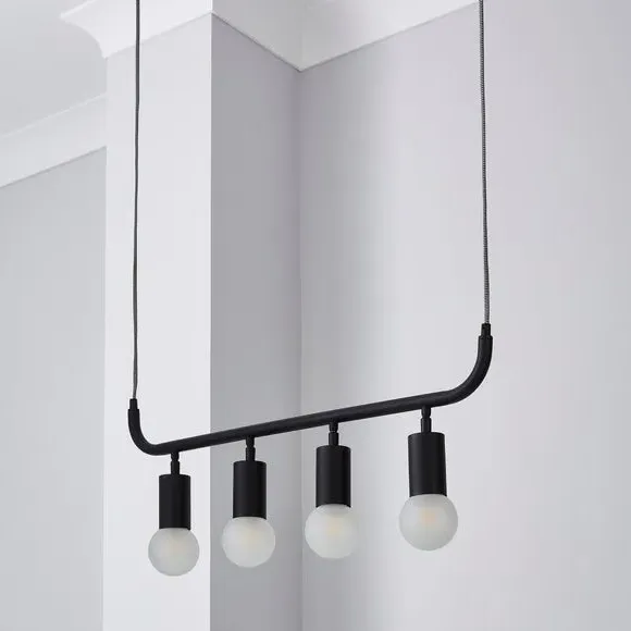 4-Light Diner Ceiling Light - Black, Metal