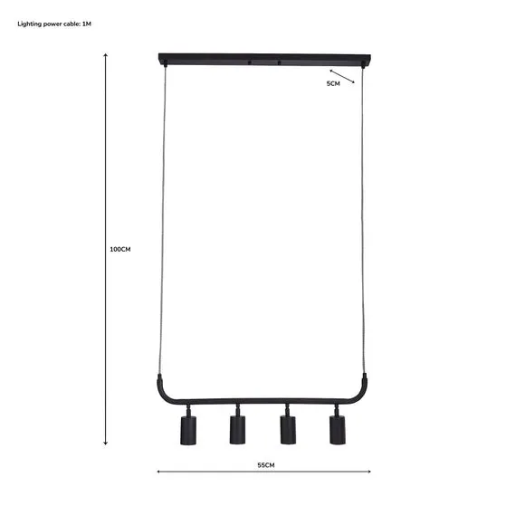 4-Light Diner Ceiling Light - Black, Metal