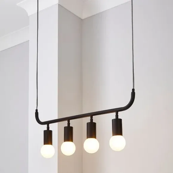 4-Light Diner Ceiling Light - Black, Metal image